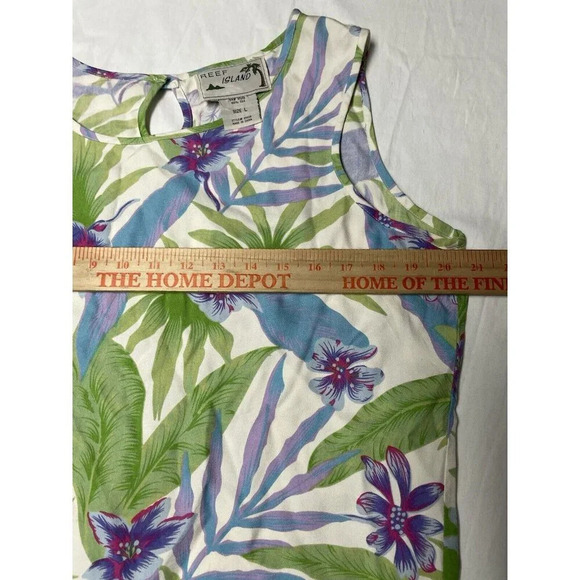Vtg Reef Island Silk Dress L Hawaiian Floral Palm Straight Midi Side Slit Resort - Picture 6 of 13